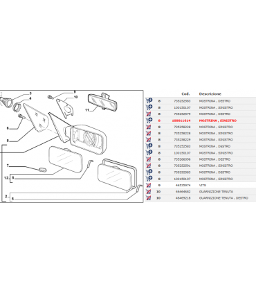 100011614 MOSTRINA SPECCHIO ORIGINALE FIAT