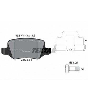 KIT PASTIGLIE FRENO, FRENO A DISCO SENZA CONTATTO SEGNALAZIONE USURA, CON BULLONI PINZA FRENO, CON ACCESSORI (TEXTAR 2313805)