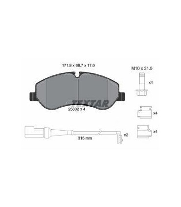 TEXTAR Kit pastiglie freno, Freno a disco  Con contatto segnalazione usura,  con accessori Numero articolo: 2560201