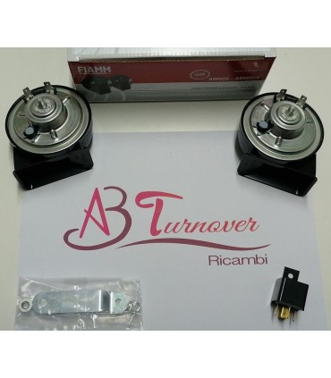 924642 COPPIA TROMBE CLACSON FIAMM AM80S 12V AUTO MOTO CAMION + RELE' + STAFFE