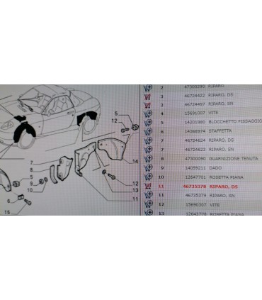 Riparo passaruota posteriore SINISTRO 46735379 Fiat barchetta