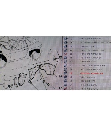 Riparo passaruota posteriore destro 46735380 Fiat barchetta
