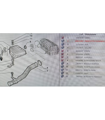 Manicotto di aspirazione scatola filtro aria Alfa 145/146 ORIGINALE CODICE 60611403