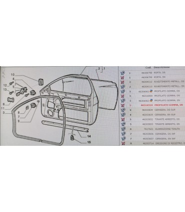 Guarnizione Profilo Gomma Vano Porta sx Fiat Coupe  46316510