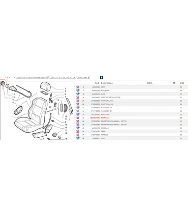 182787580 Pomello Regolazione Sedile SX Fiat Coupè dal 1994 al 2000 Originale