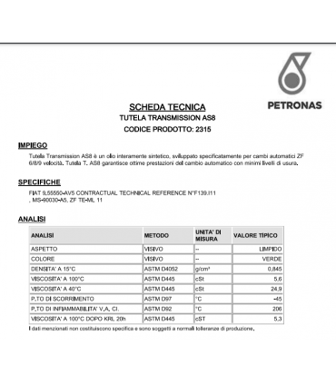 Petronas Tutela Cambio Automatico Olio Trasmissione AS8 ZF TE-ML 11